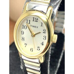 Timex Women's Watch T2M570 Quartz Oval Petite Two Tone Steel Expansion Band